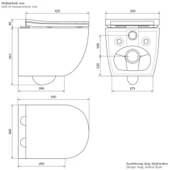 Wand-WC Hänge Toilette aus Keramik Matt Schwarz 54 cm lang Spülrandlos mit Nanoversiegelung & Softclose Luxebath-ECD Germany Sale