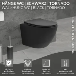 Wand-WC Hänge Toilette aus Keramik Matt Schwarz 49 cm lang Spülrandlos mit Nanoversiegelung & Softclose Luxebath-ECD Germany Sale