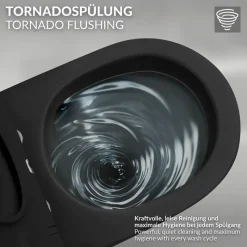 Wand-WC Hänge Toilette aus Keramik Matt Schwarz 49 cm lang Spülrandlos mit Nanoversiegelung & Softclose Luxebath-ECD Germany Sale