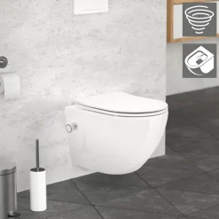 Wand-WC Hänge Toilette aus Keramik 49cm lang Spülrandlos mit Bidet & Softclose Luxebath-ECD Germany Sale