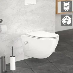 Wand-WC Hänge Toilette aus Keramik 54 cm lang Spülrandlos mit Bidet, Nanoversiegelung & Softclose Luxebath-ECD Germany Outlet