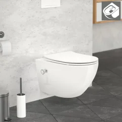Wand-WC Hänge Toilette aus Keramik 54 cm lang Spülrandlos mit Bidet & Softclose LuxeBath-ECD Germany Outlet