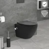 Wand-WC Hänge Toilette aus Keramik Matt Schwarz 49 cm lang Spülrandlos mit Bidet, Nanoversiegelung & Softclose Luxebath-ECD Germany Hot