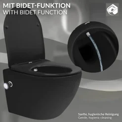 Wand-WC Hänge Toilette aus Keramik Matt Schwarz 49 cm lang Spülrandlos mit Bidet, Nanoversiegelung & Softclose Luxebath-ECD Germany Hot