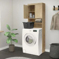 Waschmaschinenschrank mit 2 Türen und 2 offenen Fächern 187,5x63 cm Eichenoptik ML-Design-ECD Germany New