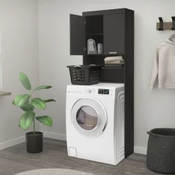 Waschmaschinenschrank Waschmaschinen Regal 63x24x187,5 cm mit 2 Türen und 2 Ablagen in Dunkelgrau ML-Design-ECD Germany Sale