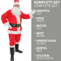 Weihnachtsmann Kostüm 7-Teilig Rot/Weiß One Size aus Polyester-ECD Germany Sale