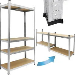 Werkstattregal silber, 160x80x40 cm, aus MDF und Metall, bis 320 kg-ECD Germany Online