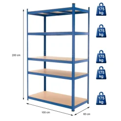 Werkstattregal 200x100x60 cm blau aus MDF Holzfaserplatte und Metall belastbar bis 875 kg-ECD Germany Outlet