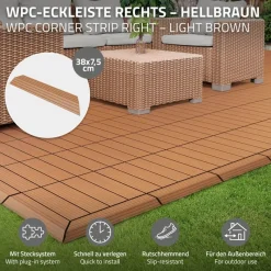 WPC Abschlussleiste 38x2x7,5 cm für WPC Bodenfliese Ecke rechts Hellbraun ML-Design-ECD Germany Online