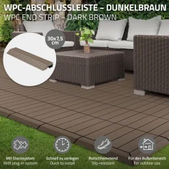 WPC Abschlussleiste 30x2x7,5 cm für WPC Bodenfliese gerade Dunkelbraun ML-Design-ECD Germany Hot