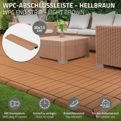 WPC Abschlussleiste 30x2x7,5 cm für WPC Bodenfliese gerade Hellbraun ML-Design-ECD Germany Clearance