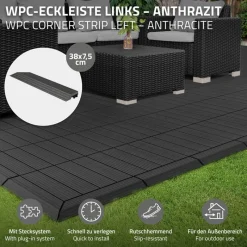 WPC Abschlussleiste 38x2x7,5 cm für WPC Bodenfliese Ecke links Anthrazit ML-Design-ECD Germany New