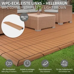 WPC Abschlussleiste 38x2x7,5 cm für WPC Bodenfliese Ecke links Hellbraun ML-Design-ECD Germany Hot