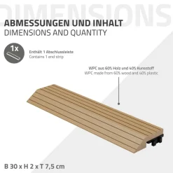 WPC Abschlussleiste 30x2x7,5 cm für WPC Bodenfliese gerade Teak ML-Design-ECD Germany Clearance