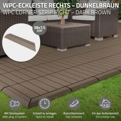 WPC Abschlussleiste 38x2x7,5 cm für WPC Bodenfliese Ecke rechts Dunkelbraun ML-Design-ECD Germany Discount