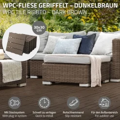 WPC Terrassenfliesen 30x30 cm 22er Set für 2m² Dunkelbraun in Holzoptik Balkon Bodenbelag mit Drainage und Klicksystem Terrassendielen Balkonfliesen-ECD Germany Clearance