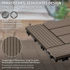 WPC Terrassenfliesen 30x30 cm 11er Set für 1m² Dunkelbraun in Holzoptik Mosaik mit Drainage und Klicksystem-ECD Germany