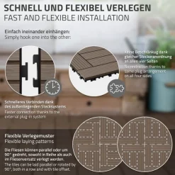 WPC Terrassenfliesen 30x30 cm 11er Set für 1m² Dunkelbraun in Holzoptik Mosaik mit Drainage und Klicksystem-ECD Germany