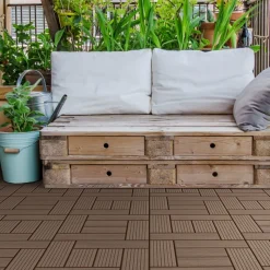 WPC Terrassenfliesen 30x30 cm 11er Set für 1m² Dunkelbraun in Holzoptik Mosaik mit Drainage und Klicksystem-ECD Germany