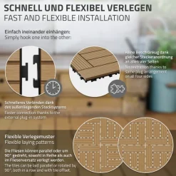 WPC Terrassenfliesen 30x30 cm 11er Set für 1m² Teak in Holzoptik Mosaik mit Drainage und Klicksystem-ECD Germany Best