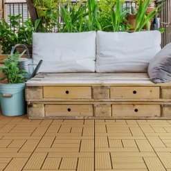 WPC Terrassenfliesen 30x30 cm 11er Set für 1m² Teak in Holzoptik Mosaik mit Drainage und Klicksystem-ECD Germany Best