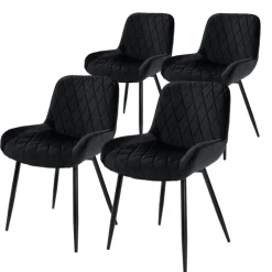 2x Esszimmerstuhl 2er Set Rauten Steppung Schwarz Samtbezug mit Metallbeinen inkl. Montagematerial ML-Design-ECD Germany Clearance