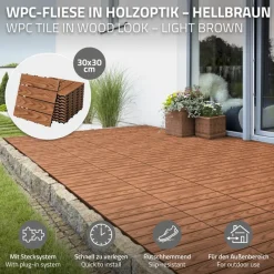 2x WPC Terrassenfliesen 30x30 cm 11er Spar Set für 1m² Hellbraun in Holzoptik Bodenbelag mit Drainage und Klicksystem-ECD Germany Discount